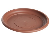 Plato circular de plástico, de color terracota y con medida de 30 centímetros VAN.