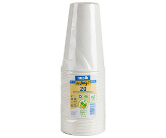 Vasos desechables de cartón, 20 unidades, 0,2 litros Naturgo NUPIK. Vasos desechables de cartón, 20 unidades, 0,2 litros Naturgo NUPIK.