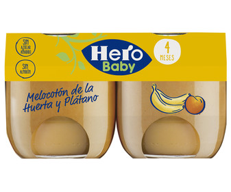 Tarrito de fruta (melocotón y plátano), a partir de 4 meses HERO BABY 2 x 120 g. Tarrito de fruta (melocotón y plátano), a partir de 4 meses HERO BABY 2 x 120 g.