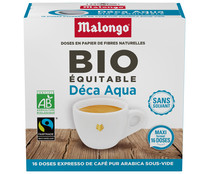 Monodosis café descafeinado con agua ecológica, 100 % Arábica MALONGO16 uds.. X 6,5 g.