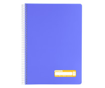 Cuaderno tamaño A4 con cubiertas de PP en color azul lavanda y espiral plástica, con 80 hojas de rayadas de 7 mm y de 90 gr en el interior, GRAFOPLAS.