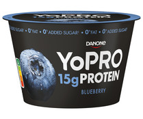 Yogur con arándanos, proteínas y sin azúcares añadidos ni grasa YOPRO de Danone 160 g.