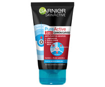Gel facial limpiador y exfoliante con carbón 3 en 1 GARNIER Skin active pure active 50 ml.