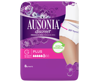 Braguitas talla grande para pérdidas de orina severas AUSONIA Discreet 8 uds. Braguitas talla grande para pérdidas de orina severas AUSONIA Discreet 8 uds.