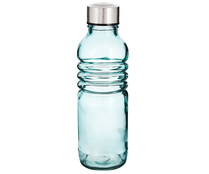 Botella de vidrio color azul translúcido con diseño de líneas en relieve y tapón de rosca, 0,5 litros Fresh QUID.