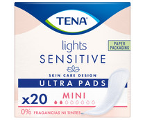 Compresas incontinencia mini, para pérdidas de orina leves, aptas para pieles sensibles TENA Ligths sensitive 20 uds.