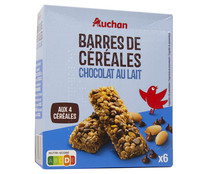 Cereales en barrita con chocolate PRODUCTO ALCAMPO barrita de 21 gr, pack de 6 uds.
