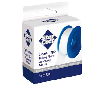 Esparadrapo plástico microperforado, de 2 cm de ancho STAR COTT 5 m. Esparadrapo plástico microperforado, de 2 cm de ancho STAR COTT 5 m.