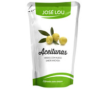 Aceitunas verdes Manzanilla con hueso sabor anchoa JOSÉ LOU 300 g.