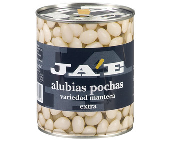 Alubias blancas cocidas pocha lata de 500 g.