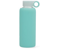 Botella de vidrio con cubierta de silicona color azul turquesa mint y tapón de rosca, 0,5 litros QUID.