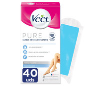 Bandas de cera depilatoria para piernas y cuerpo, especiales piel sensible VEET Pure 40 uds.