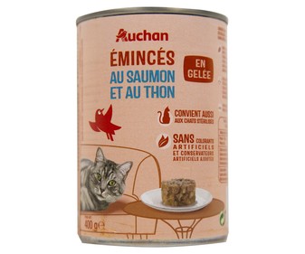 Comida para gatos a base de salmón y atún PRODUCTO ALCAMPO 400 g.