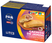 Pan Brioche (cachito) rellenos de jamón cocido y bacon,  listos para calentar y comer PAN 2 x 170 g.