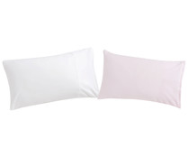 Pack de 2 fundas de almohada 100% algodón, color blanco y rosa, 120x60cm. PISPAS.