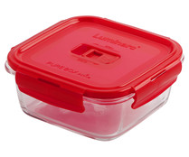 Recipiente hermético rectángular de vidrio templado y tapa color rojo, Pure Box Active, 0,76 litros, 13cm. LUMINARC.