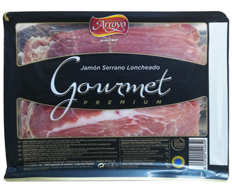 Jamón serrano curado, cortado en lonchas JAMONES ARROYO Gourmet premium 250 g. Jamón serrano curado, cortado en lonchas JAMONES ARROYO Gourmet premium 250 g.