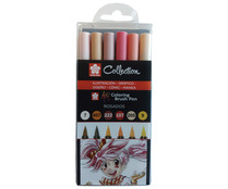 Set 6 rotuladores acuarela Koi pincel, tonos piel, SAKURA.