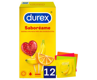 Preservativos lubricados con sabores (fresa, plátano, naranja y manzana) DUREX Saboréame 12 uds. Preservativos lubricados con sabores (fresa, plátano, naranja y manzana) DUREX Saboréame 12 uds.