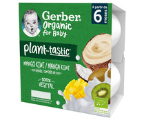 Postre 100% vegetal infantil con bebida de coco, mango y kiwi ecológicos, a partir de 6 meses GERBER Organic 4 x 90 g.