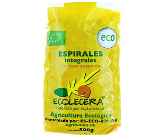 Pasta espirales ecológica, pasta compuesta integral de calidad superior ECOLECERA 500 g. Pasta espirales ecológica, pasta compuesta integral de calidad superior ECOLECERA 500 g.