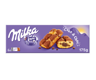 Bizcocho con pepitas de chocolate con leche y relleno de chocolate MILKA 6 uds. 175 g. Bizcocho con pepitas de chocolate con leche y relleno de chocolate MILKA 6 uds. 175 g.