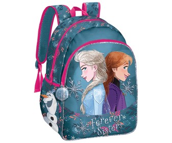 Mochila grande 30x40x13cm con doble compartimento, color azul y rosa DISNEY FROZEN. Mochila grande 30x40x13cm con doble compartimento, color azul y rosa DISNEY FROZEN.