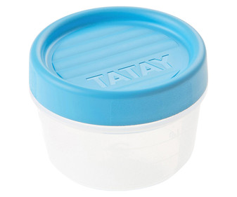 Taper con tapa de rosca en color azul, capacidad de 0.2 litros TATAY.