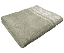 Toalla de baño color gris con cenefa flor 100% algodón, 450g/m² ACTUEL.