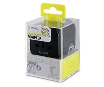 Adaptador de viaje universal (EU,UK,US,AU) MUVIT, negro.
