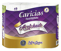 Papel higiénico acolchado CARICIAS pack de 9 rollos