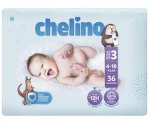 Pañales talla 3, para niños de 4 a 10 kilogramos CHELINO 36 uds.