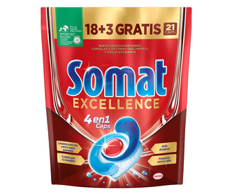 Detergente en cápsulas para lavavajillas SOMAT EXCELLENCE 18 + 3 uds x 17,3 g. Detergente en cápsulas para lavavajillas SOMAT EXCELLENCE 18 + 3 uds x 17,3 g.
