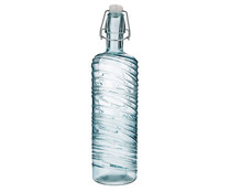 Botella de vidrio azul con relieve, tapón de clip, Aire QUID.