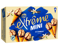 Mini conos de helado de vainilla con salsa de chocolate y trocitos de almendra caramelizadas EXTRÈME de Nestlé 8 x 60 ml.