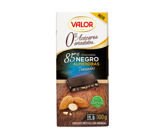 Chocolate negro (85 % cacao) con almendras troceadas 100 g. Chocolate negro (85 % cacao) con almendras troceadas 100 g.