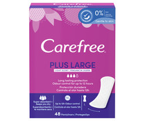 Salvaslips extra largos y super absorbentes con fragancia ligera CAREFREE Plus large 48 uds.