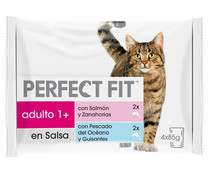 Alimento húmedo para gatos adultos en salsa PERFECT FIT 4  x 85 g.