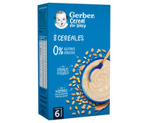 Papilla de 8 cereales (trigo, avena, cebada, centeno, maiz, espelta, arroz y triticale) a partir de 6 meses GERBER 475 g.