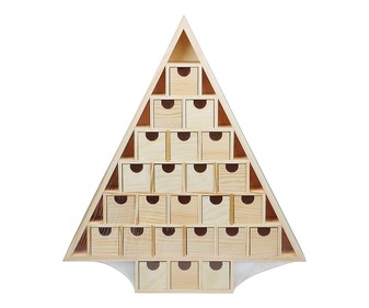 Calendario adviento madera forma árbol 33.5x38x6.3 centímetros, PRODUCTO ALCAMPO.