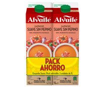 Gazpacho suave sin pepino y elaborado con ingredientes 100% naturales ALVALLE 2 x 1 l.