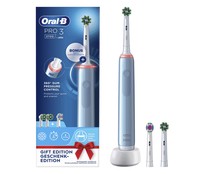 Cepillo de dientes eléctrico Braun ORAL-B Pro3 3700 azul, control de presión, temporizador, incluye 1 cabezal + 2 cabezales de regalo.