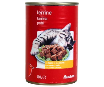 Comida para gatos a base de paté de conejo y pollo PRODUCTO ALCAMPO lata 400 g. Comida para gatos a base de paté de conejo y pollo PRODUCTO ALCAMPO lata 400 g.