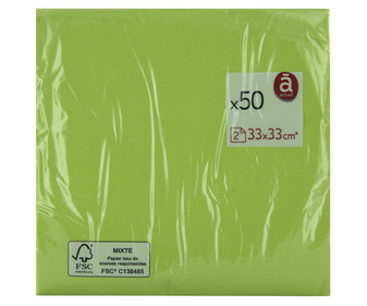 Servilletas de papel desechables verdes 2 capas 33 x33 cm. ACTUEL 50 uds