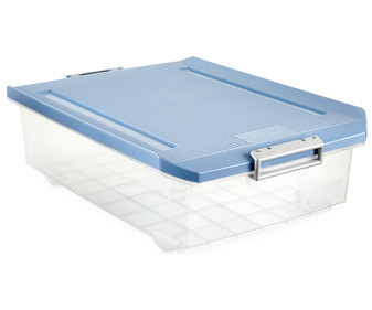 Bajo cama multiúsos, con capacidad de 32 litros y fabricado en plástico de color azul lavanda TATAY 1 unidad Bajo cama multiúsos, con capacidad de 32 litros y fabricado en plástico de color azul lavanda TATAY 1 unidad