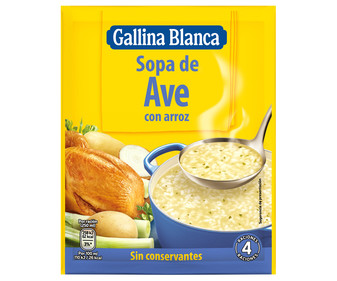 Sopa de ave con arroz GALLINA BLANCA sobre de 80 g. Sopa de ave con arroz GALLINA BLANCA sobre de 80 g.