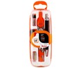 Estuche con compás de cuerpo metálico y sus correspondientes accesorios PRODUCTO ALCAMPO.