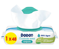 Toallitas húmedas para bebé con fibras 100% de origen vegetal DODOT Cuidado total aqua 48 uds.