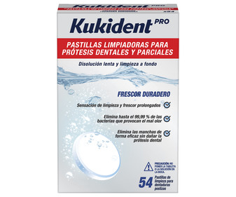 Limpiador para prótesis dentales totales y parciales KUKIDENT Pro 54 uds. Limpiador para prótesis dentales totales y parciales KUKIDENT Pro 54 uds.