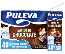 Batido con sabor a chocolate, elaborado con un 90% de leche PULEVA 6 x 200 ml.